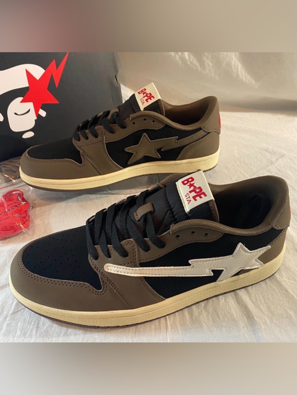 Bape Bapesta Low Sneakers in Black, Brown and Cream
